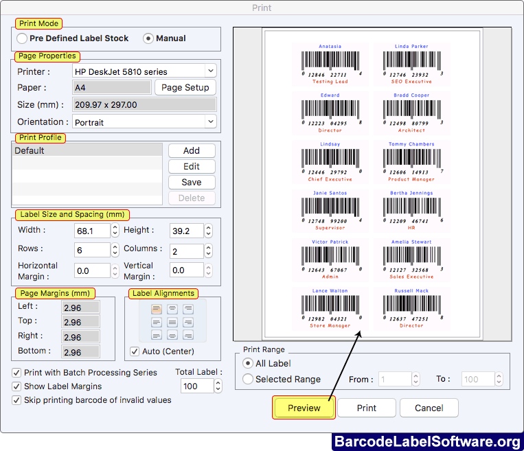 Print barcode labels Print barcode labels