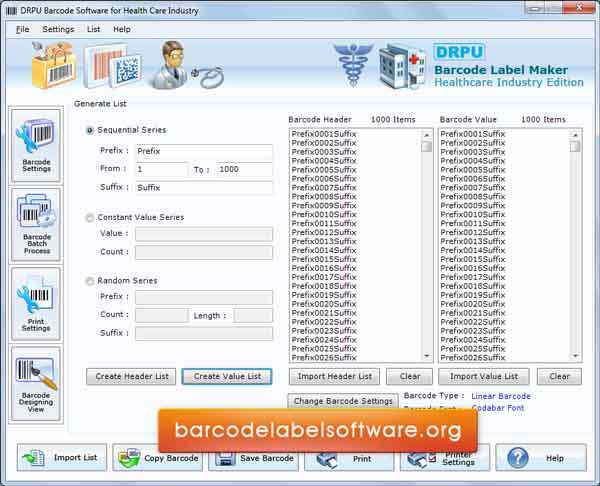 Screenshot of Healthcare Barcode Software