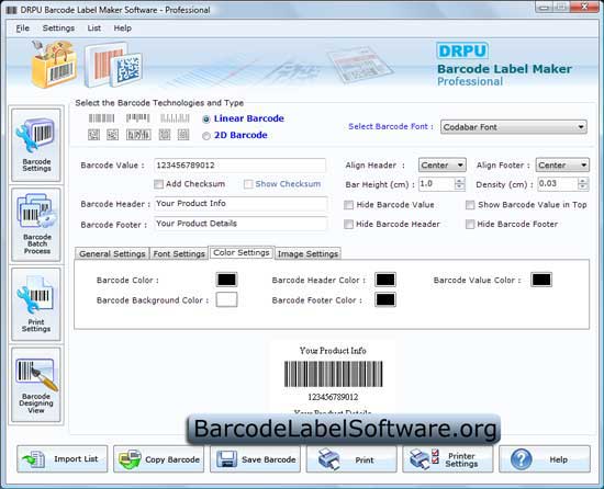 Screenshot of Professional Barcodes Software