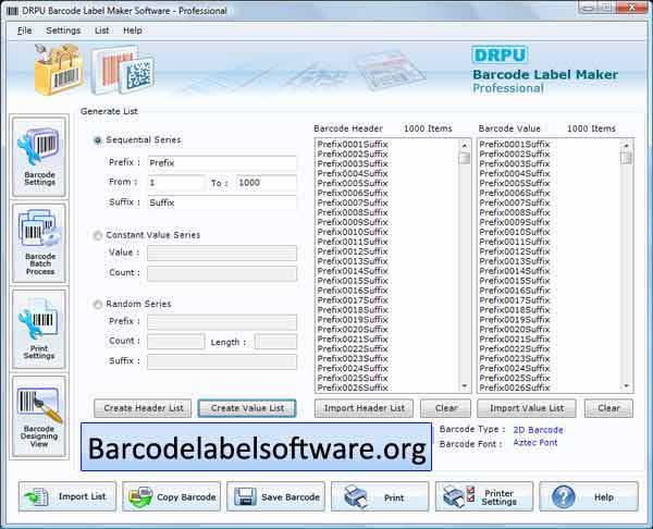 Screenshot of Barcode Label Software