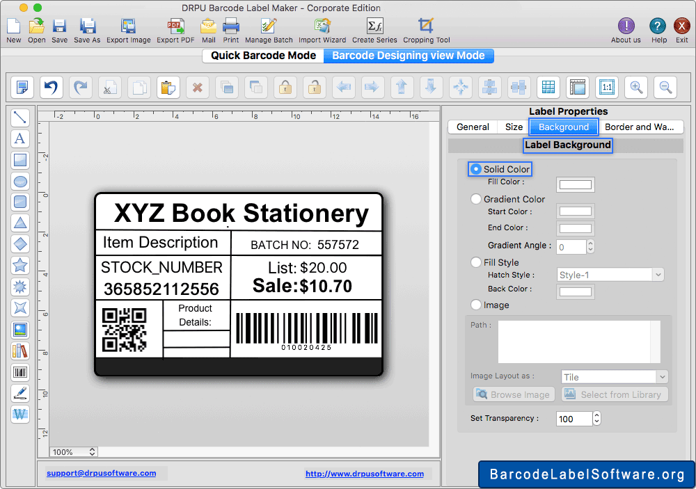 Set background of barcode label