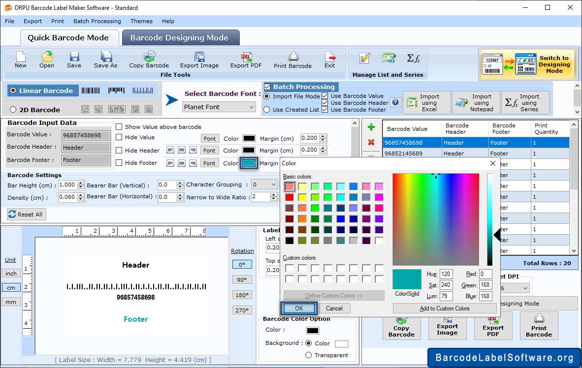 Set Barcode Color Settings